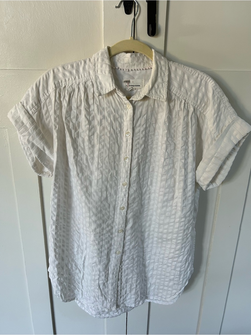 Anthropologie White Seersucker Short Sleeve Blouse Women's SP
